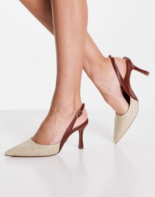 ASOS DESIGN Samber slingback stiletto heels in natural - ASOS Price Checker