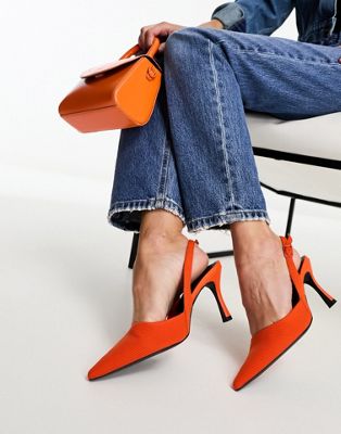 Shop Asos Design Samber Slingback Stiletto Heels In Orange