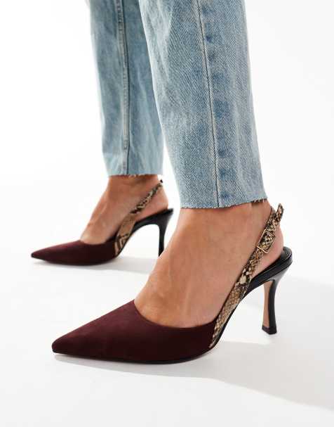 ASOS DESIGN – Samber – Stilettos in Burgunderrot mit Schlangenmuster und Fersenriemchen - view 1