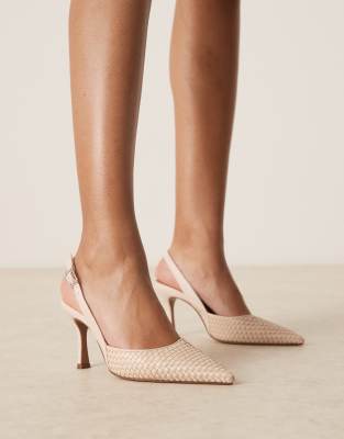 ASOS DESIGN - Samber - Stilettos in Wollweiß mit Webmuster und Fersenriemchen