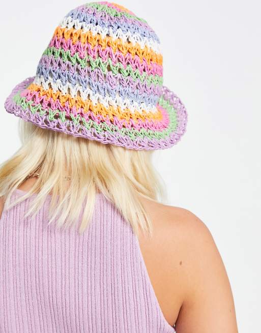 ASOS DESIGN - Sammenfoldelig bøllehat i regnbuefarvet strå med størrelsesjustering , 4 af 4