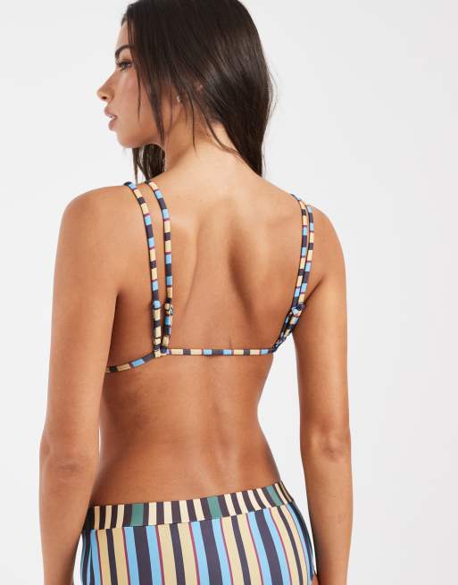 ASOS DESIGN Sammie double strap triangle bikini top in mixed stripes, 2 of 4