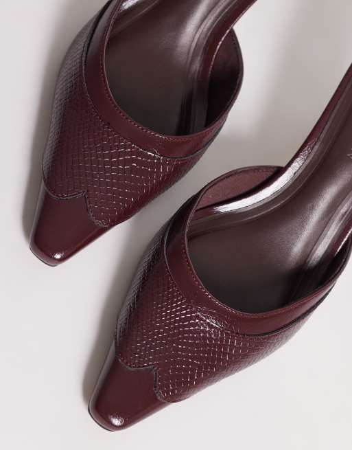 ASOS DESIGN Sammie western chisel toe heeled mules in burgundy, 2 of 4