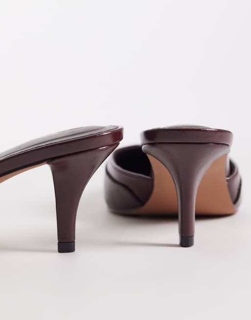 ASOS DESIGN Sammie western chisel toe heeled mules in burgundy, 4 of 4