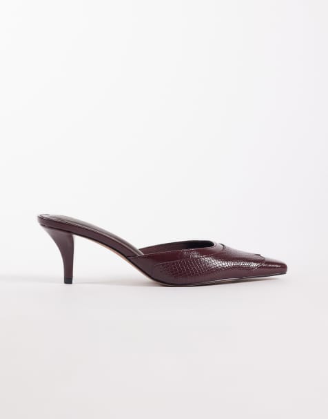 ASOS DESIGN – Sammie – Western-Mules in Burgunderrot mit kantiger Zehenpartie und Absatz - view 1