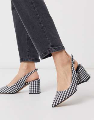 black and white gingham heels