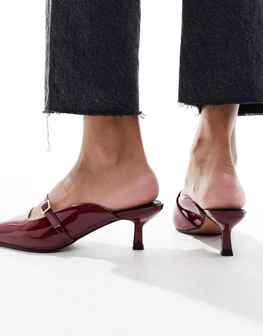 ASOS DESIGN Samson Mary Jane Mules mit mittelhohem Absatz in Kirschrot ASOS