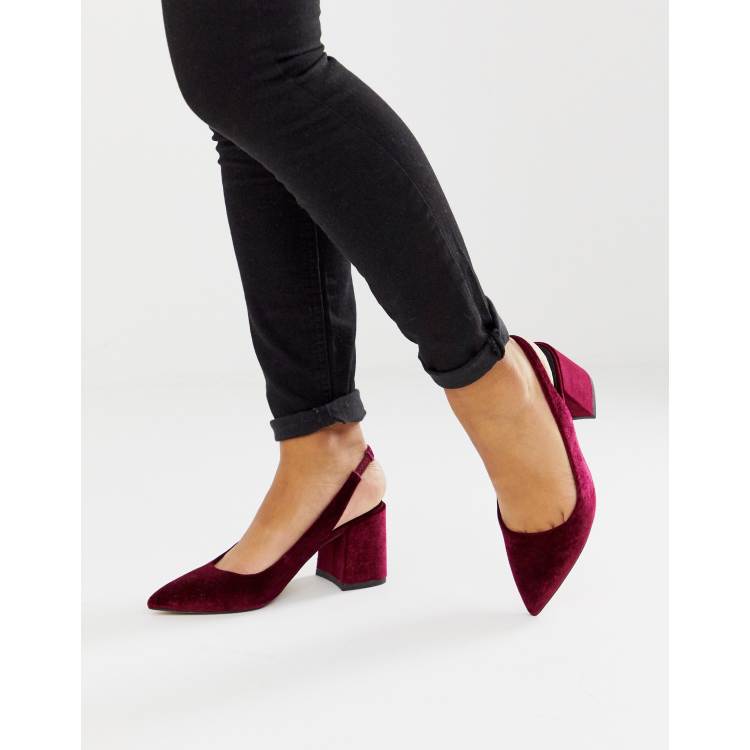 ASOS DESIGN Samson slingback mid heels in burgundy velvet