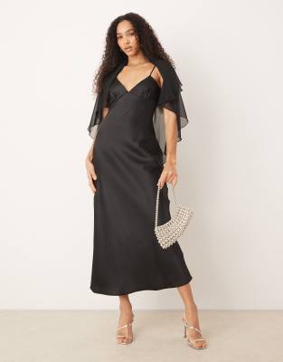 ASOS DESIGN - Samt-Maxikleid in Schwarz mit Cape-Design