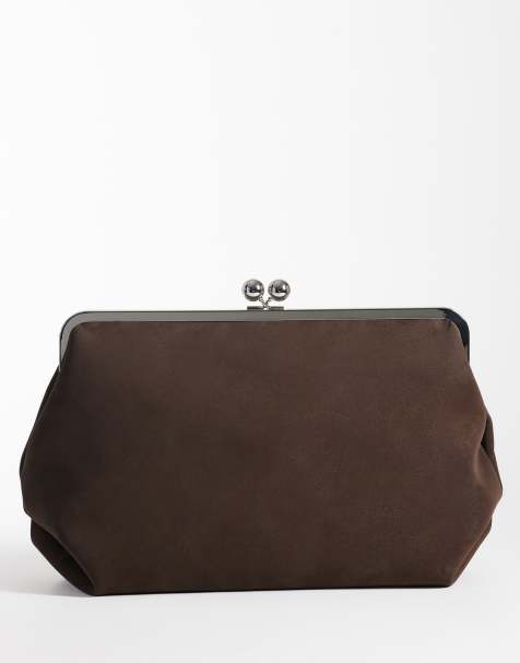 ASOS DESIGN – Samtige Oversize-Clutch in Schokobraun mit Rahmen - view 1