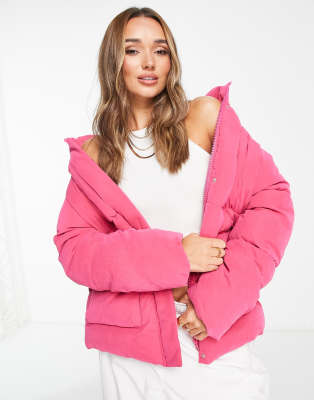 ASOS DESIGN - Samtige Pufferjacke in Rosa