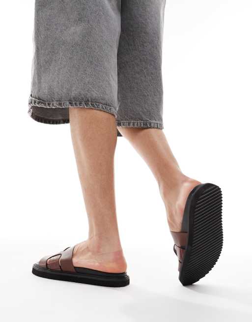 ASOS DESIGN sandal slides in brown with cleated sole