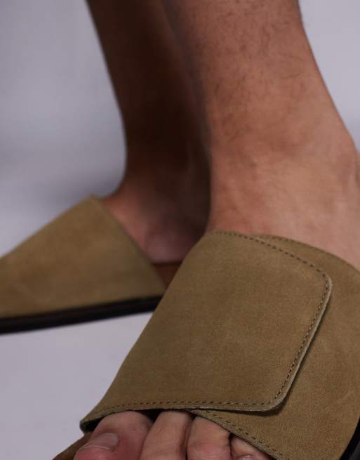 ASOS DESIGN sandal slides in stone suede with cork sole
