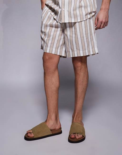 ASOS DESIGN sandal slides in stone suede with cork sole