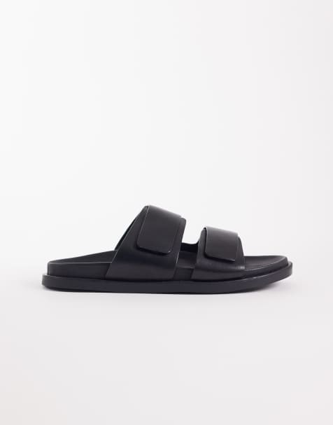 ASOS DESIGN – Sandalen aus Leder in Schwarz mit Doppelriemchen - view 1
