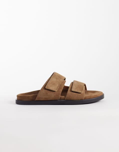 ASOS DESIGN – Sandalen aus Wildleder in Stone mit zwei Riemen - view 1