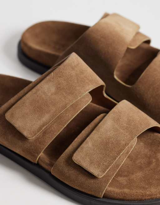 ASOS DESIGN – Sandalen aus Wildleder in Stone mit zwei Riemen, 2 von 4