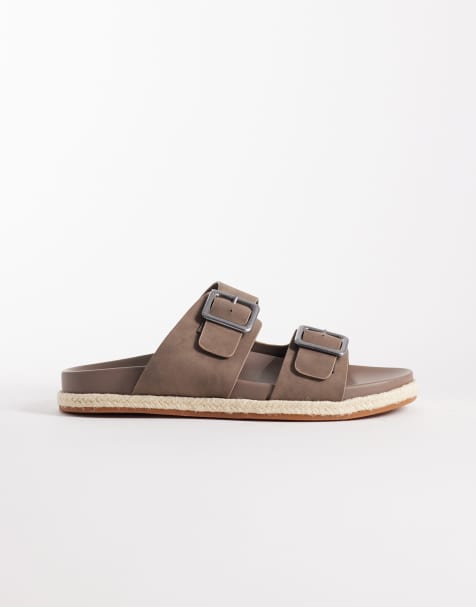 ASOS DESIGN – Sandalen in Maulwurfbraun mit zwei Riemen und Schnallen - view 1