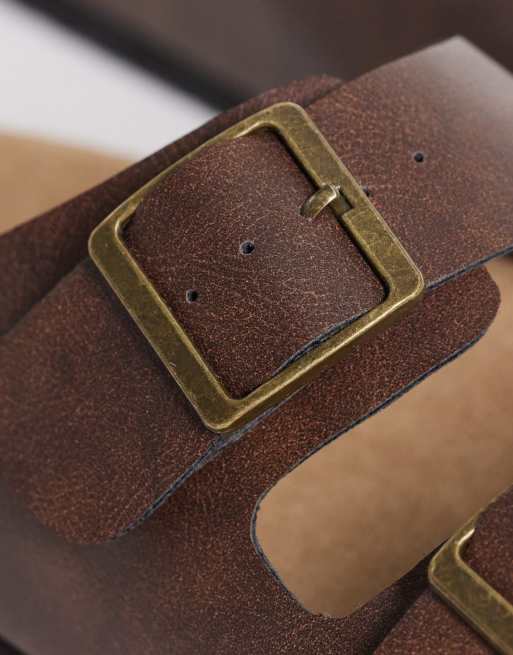 ASOS DESIGN – Sandalen in Ölbraun mit zwei Riemen und Korksohle, 3 von 4