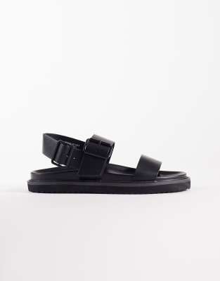 Sandalen in Schwarz mit drei Riemen und Schnallen Schwarz 43