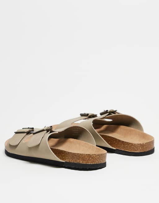 ASOS DESIGN – Sandalen in Stein mit zwei Riemen und Korksohle, 2 von 4