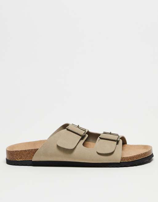 ASOS DESIGN – Sandalen in Stein mit zwei Riemen und Korksohle, 3 von 4