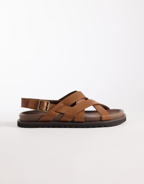 ASOS DESIGN - Sandalen met gekruiste bandjes en gesp in lichtbruin - view 1
