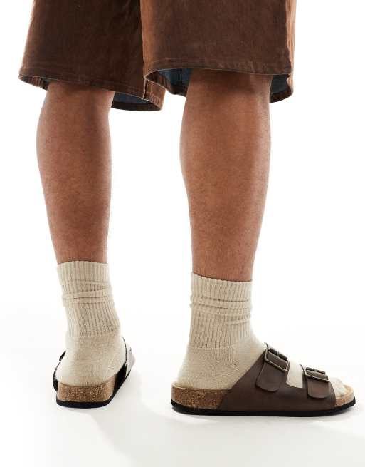 ASOS DESIGN - Sandalen met twee bandjes en kurkzool in bruin, 3 van 4