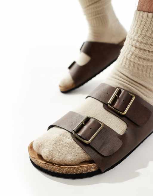 ASOS DESIGN - Sandalen met twee bandjes en kurkzool in bruin, 4 van 4