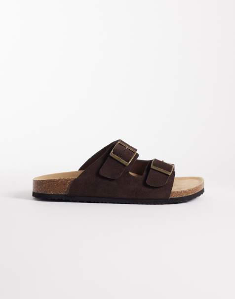 ASOS DESIGN - Sandalen van suède met twee bandjes en kurken zool in bruin - view 1
