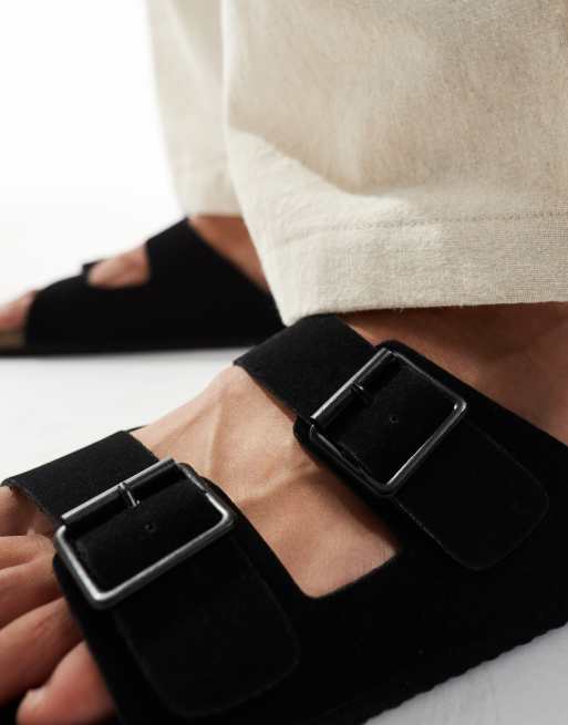 ASOS DESIGN - Sandaler med to remme og korksål i sort imiteret ruskind, 4 af 4