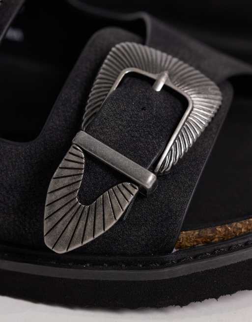 ASOS DESIGN - Sandales à deux brides avec boucles style western - Noir, 2 de 4