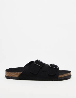 ASOS DESIGN - Sandales avec deux brides et semelle en liège - Noir