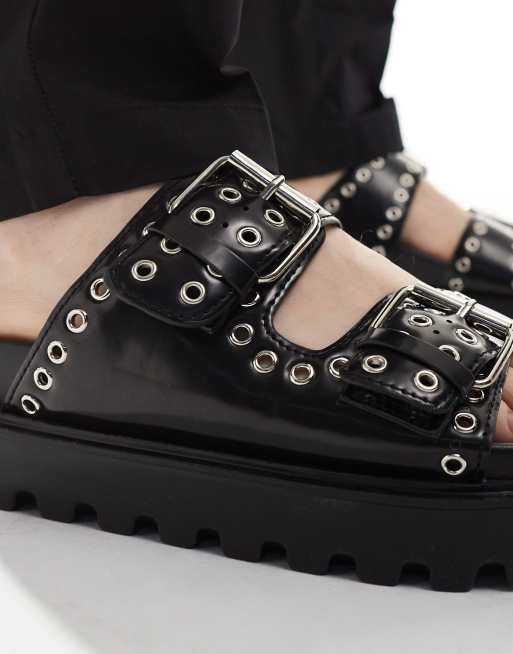 ASOS DESIGN - Sandales chunky en PU à boucles avec œillets sur l'ensemble - Noir, 3 de 4