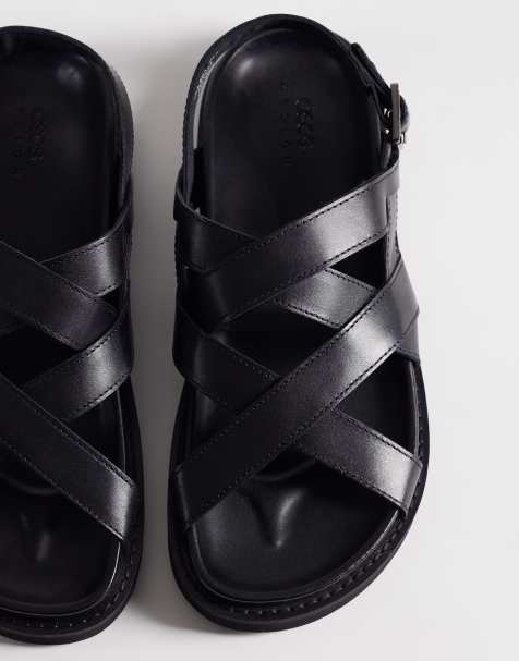 ASOS DESIGN - Sandales en cuir avec brides croisées à boucle - Noir - view 1