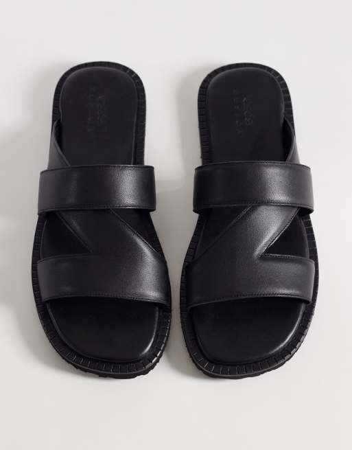 ASOS DESIGN - Sandales en cuir avec brides croisées - Noir, 2 de 4