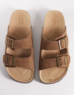 ASOS DESIGN - Sandales en daim à deux brides avec semelle en liège - Taupe-Brown