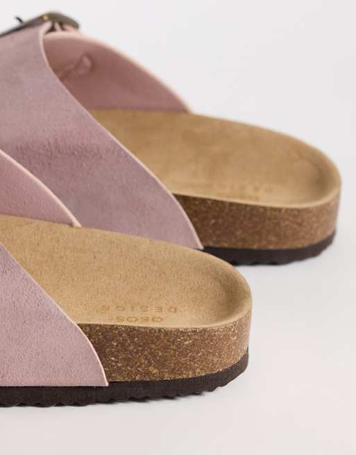 ASOS DESIGN - Sandales en daim contrecollé à deux brides avec semelle en liège - Rose clair, 3 de 4