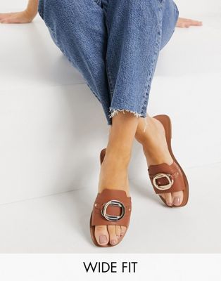 Sandales habillées pointure large en cuir avec détails - Fauve