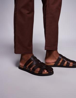 ASOS DESIGN - Sandales style mules en cuir - Marron