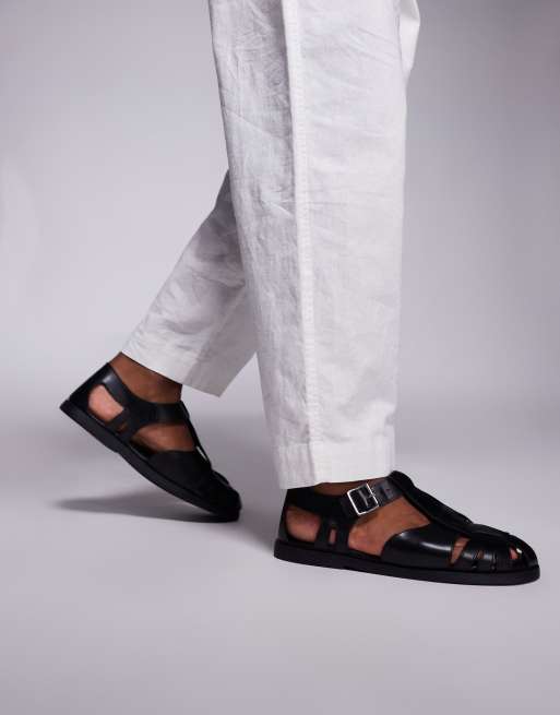 ASOS DESIGN - Sandali chiusi stile pescatore in pelle color nero