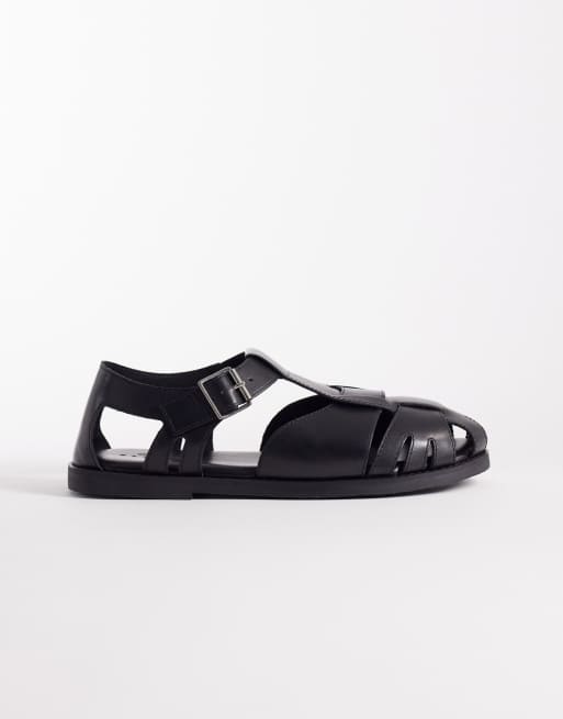ASOS DESIGN - Sandali chiusi stile pescatore in pelle color nero