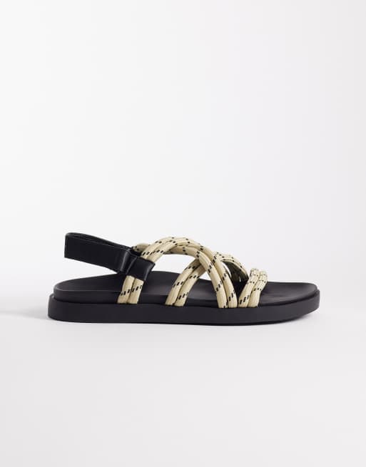 ASOS DESIGN - Sandali color pietra con fascette in corda incrociate