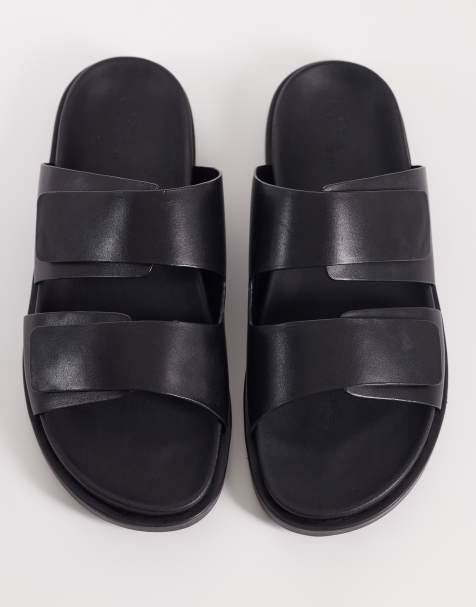 ASOS DESIGN - Sandali con due fascette in pelle nera - view 1
