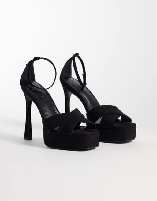 ASOS DESIGN sandali con tacco e plateau Niche in suedette nero, 2 di 5