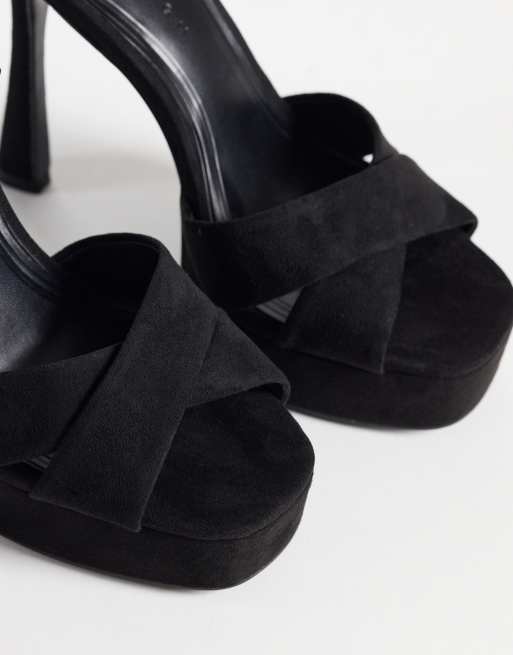 ASOS DESIGN sandali con tacco e plateau Niche in suedette nero, 4 di 5