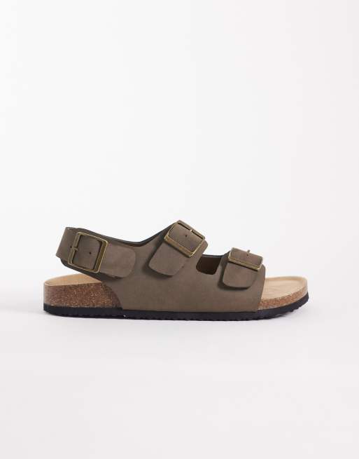 ASOS DESIGN - Sandali con tre fascette e fibbie color tortora