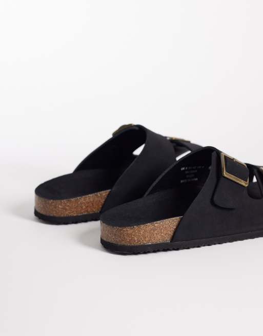 ASOS DESIGN - Sandali in camoscio doppiato neri con fascette doppie e suola in sughero, 2 di 4