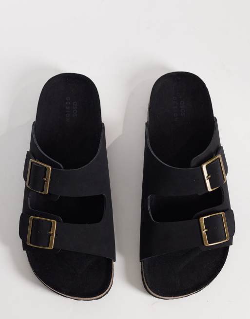 ASOS DESIGN - Sandali in camoscio doppiato neri con fascette doppie e suola in sughero, 3 di 4