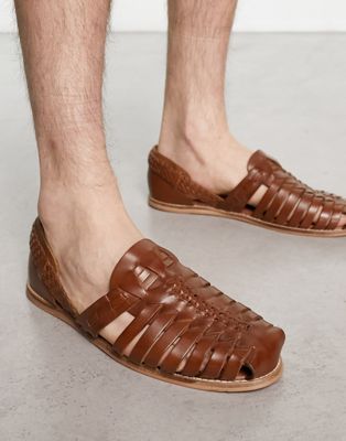 ASOS DESIGN woven sandals in tan leather - ASOS Price Checker